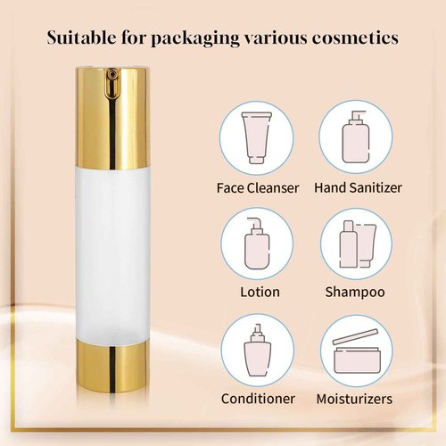AJLTPA 6Pcs 1.7oz 50ml Frosted Transparent Airless Pump Bottles with Funnel, Travel Size Vacuum Dispenser Refillable Cosmetic Containers For Foundations, Cream, Serums, Shampoo, Lotion(Gold)