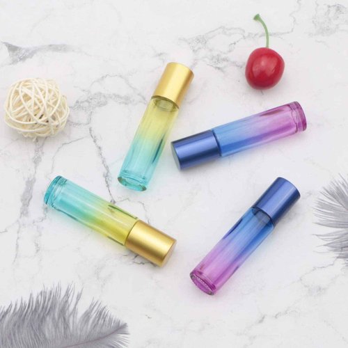 Ellbest 10ml Rolling Glass Bottle for Essential Oil 10pcs Colorful Roller Bottles with Stainless Steel Roller Balls & Funnels & Dropper for Travel, Carrying Outside (Gradient Colors)