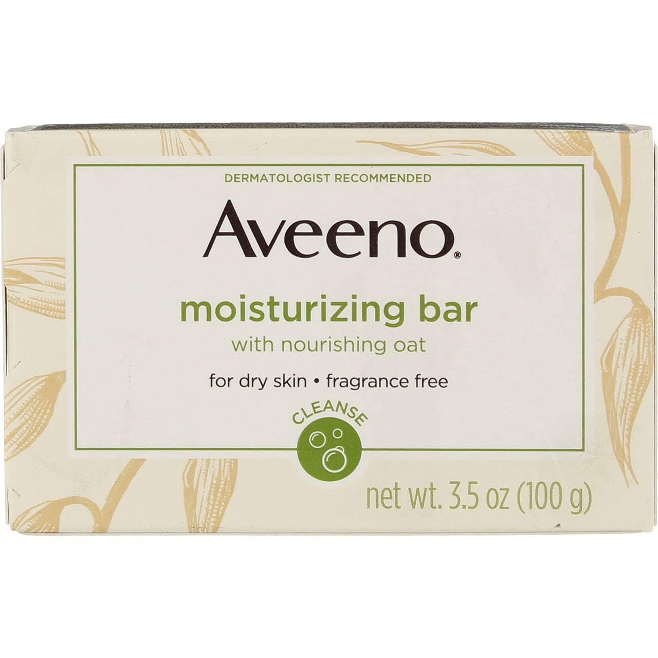 Aveeno Gentle Moisturizing Bar Facial Cleanser with Nourishing Oat for Dry Skin, Fragrance-free, Dye-Free, & Soap-Free, 3.5 oz (Pack of 6)