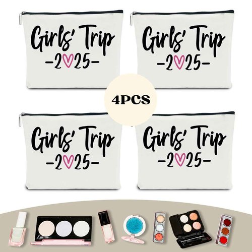 4 PCS Girls Trip Gifts Favors 2025 Girls Weekend Gifts for Women Bestie Gifts Friend Gifts Girls Trip Favors for Sister Niece Friendship Holiday Vacation Makeup Bag Weekend Bags for Women