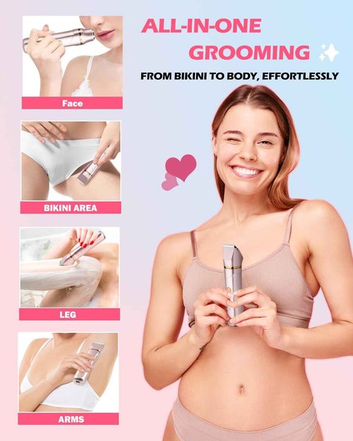 Electric Razors for Women 2 in 1 Personal Groomer Bikini Trimmer for Women Cordless Dry/Wet Use Electric Shaver for Pubic Hair, Armpit, Facail Hair Removal, Waterproof
