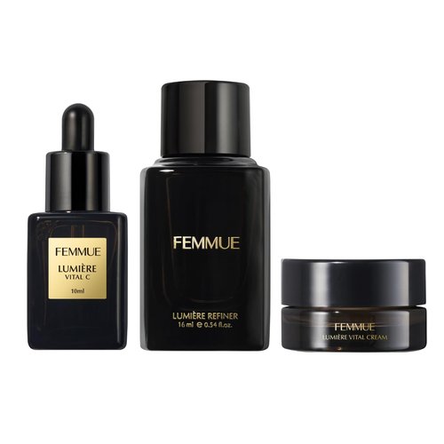 FEMMUE Lumière Discovery Kit (3pc) | With Vital C Serum, Refiner Face Toner, & Vital Cream Moisturizer | Hydrate & Plump Skin with Vitamin C, Niacinamide, & Phyto-collagen | Korean Skin Care
