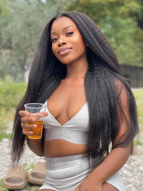 InsQueen 16 Inch Kinky Straight Human Hair Bundles 100% Unprocessed Brazilian Remy Soft Yaki 1 Bundle Human Hair, Remy Human Hair Extensions