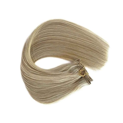 Remy Clip in Hair Extensions Human Hair Blonde Highlights Clip ins Real Human Hair Extensions Balayage Hair Extensions Soft & Natural Human Hair Clip in Extensions for Women 16 Inch 7pcs 70g