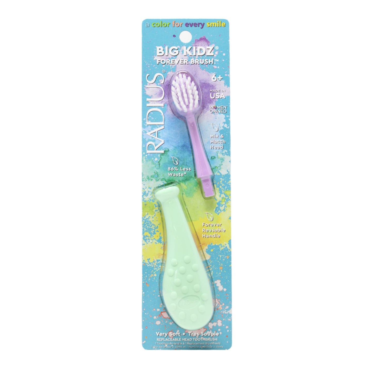 RADIUS Big Kidz Forever Brush with Replaceable Head Toothbrush for Children, 6 Years and Up, BPA Free ADA Accepted for Growing Teeth and Gums - Right and Left Handed, Extra Soft