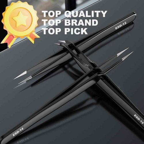 Antonki 12 Pack Precision Tweezers Set for Craft, Soldering, Jewelry, Facial Hair, Eyebrow, Ingrown Hair Removal, Eyelash Extension- with Case