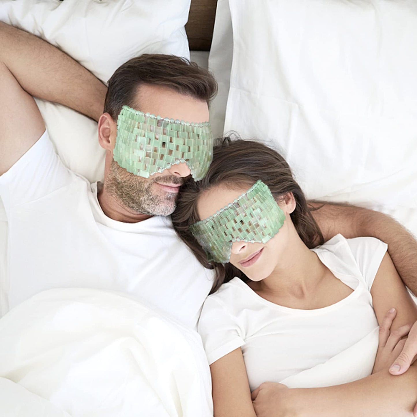 Jade Eye Mask, gemshan 2 Pcs Stone Eye Mask Hot or Cold Use, Green Jade Facial Eye Sleeping Mask