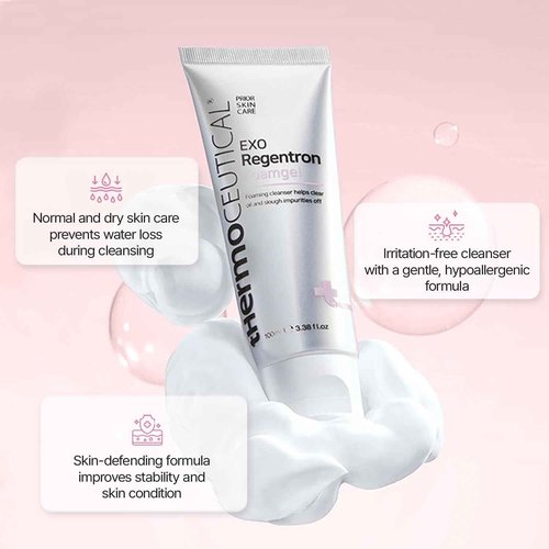 tHermoCEUTICAL EXO Regentron Foamgel - Daily Facial Cleanser for Normal and Dry Skin, Moisturizing Effect, Gentle Bubblle Foam Face Wash with Irritation-Free Formula, 3.38 fl.oz