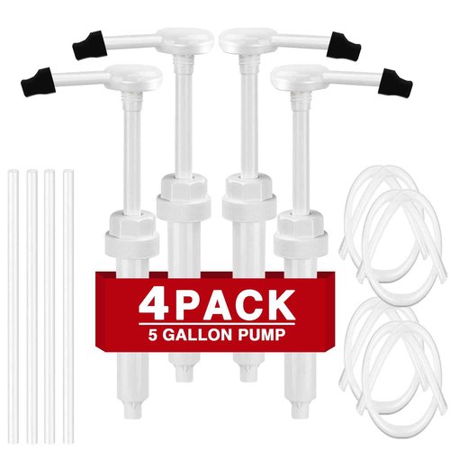 4 Pack 30cc Pump for Large Gallon Bucket, 5 Gallon Pump Dispenser 38-400, Cap Included to Avoid Dripping, with 50cm Extended Tube, Great for Shampoo, Conditioner, Soap, Laundry, Detergent, Oil & More
