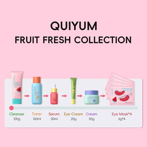 QUIYUM Early Anti-Aging Skincare Set, for Light Mature Skin, 6-Piece Natural Fruit Kit with Peptide, Vitamin C & Ceramide - Reduces Fine Lines & Dull Skin, Birthday Gifts for Women, Christmas Gift