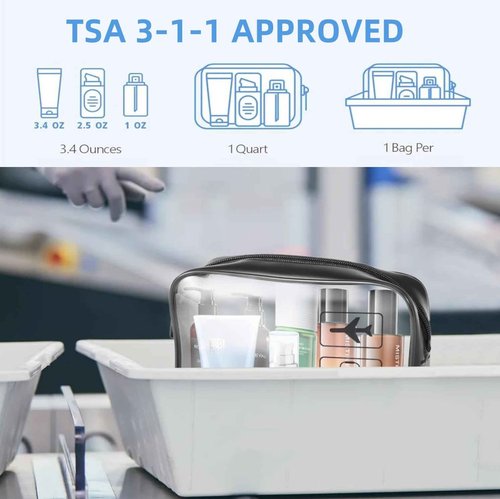 TSA Approved Clear Toiletry Bag, 2 Pack Toiletry Bag wih Zippers, Quart Size Travel Makeup Cosmetic Bag Organizer, Portable Travel Makeup Pouch Carry on Cosmetic Bags for Women Men (Black)