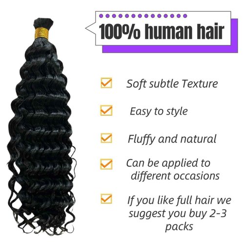 GoGobraids Human Braiding Hair Boho Braids Human Hair Water Wave Bulk Human Hair for Braiding No Weft Bundle Brazilian Virgin Curly Hair Extensions Natural Color 14 Inch 1pack/100g