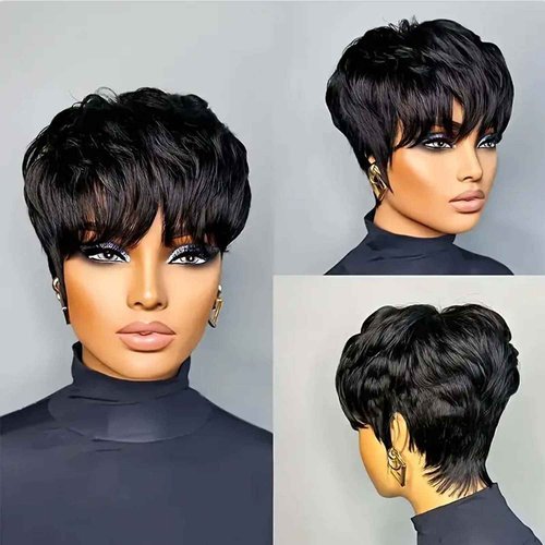 Pixie Wigs for Black Women Human Hair Short Curly Pixie Cut Wig For Black Women Full Machine Made Glueless None Lace Front Wig Pixie Curly Black