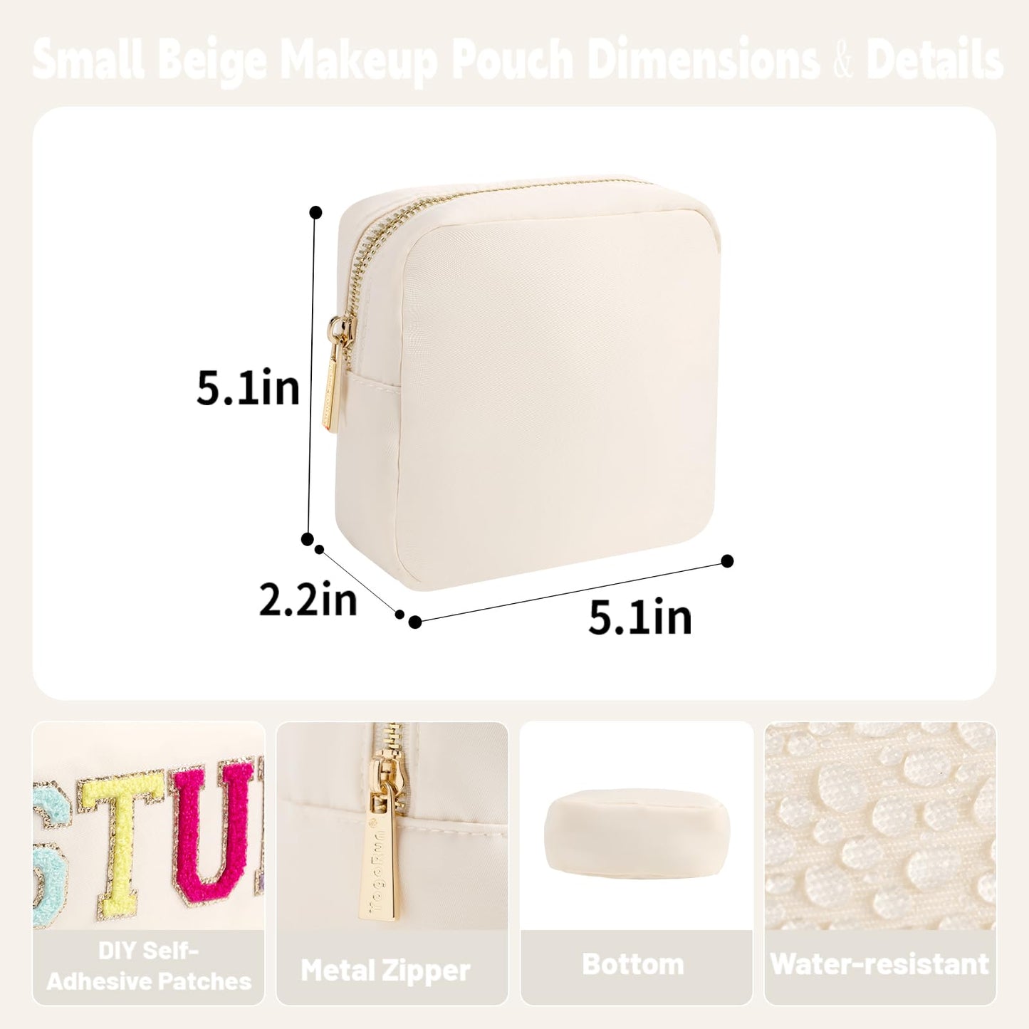 YogoRun Small Makeup Bag Travel Cosmetic Pouch Mini Toiletry Organizer for Women Coins Purse (Beige,S)