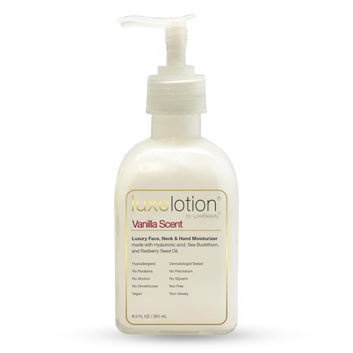 Luxe Beauty Non Greasy & Hyaluronic Acid Moisturizer for Face, Neck & Hands – Anti Aging & Non Toxic Body Lotion - Vanilla Lotion w/Silicone-Free, Organic & Plant-Based Ingredients
