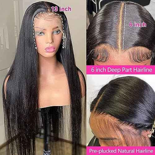 Lemoda 13x6 Straight Lace Front Wigs Human Hair 180% Density 13x6 HD Transparent Lace Front Wig Pre Plucked 15A Brazilian Virgin Glueless Human Hair Wigs for Women 18 Inch