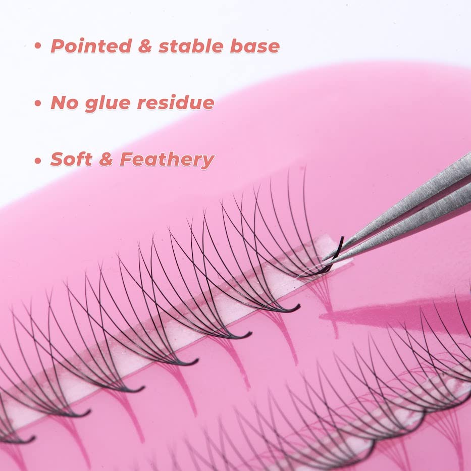 JINKGOLASH 500 Eyelash Extension Promade 4D to 16D Not Premade, Ultra Lash Fans 0.03/0.05/0.07mm Thickness, C D Curl Lashes, 8 - 16mm Length for Easy Volume Individual Eyelash Extensions Clusters DIY(10D-0.05-C (16mm))