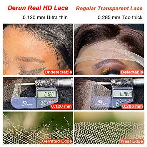 Derun 4x4 Real HD Lace Closure Wigs Human Hair 180% Density 0.1MM Ultra-thin Invisible Swiss Lace Front Straight Wig Pre-plucked with Baby Hair Vivid Hairline Bleached Knots and Elastic Band Glueless