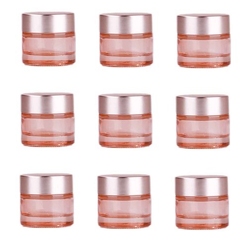 Healthcom 10 Packs 10 Gram/10ml Empty Jars Pink Glass Cosmetic Jar Pot Bottles with Rose Gold Lids Refillable Cosmetic Container Eye Cream Jar Pot Vials for Makeup Lotion Face Eyeshadow Lip Balms