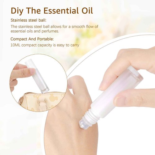 JIUWU 42pcs Rollerball Perfume Bottles For Essential Oils 0.3oz Glass Bottle for Oil 10ml Pperfume Roller Bottles for Skin Lotion, Massage Oils