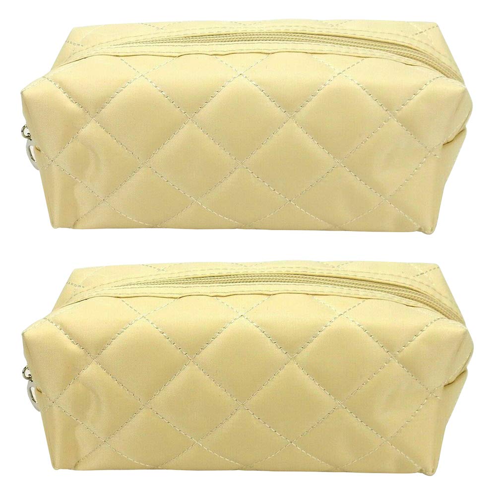 Kingsley Quilted Cosmetic Bag - Multi-Purpose Zipper makeup Bag Pouch - Cosmetic Bag Pouch Handy Organizer - Cosmetic Bag Organizer Pouch for Travel with Zipper, Cream - Lot of 2