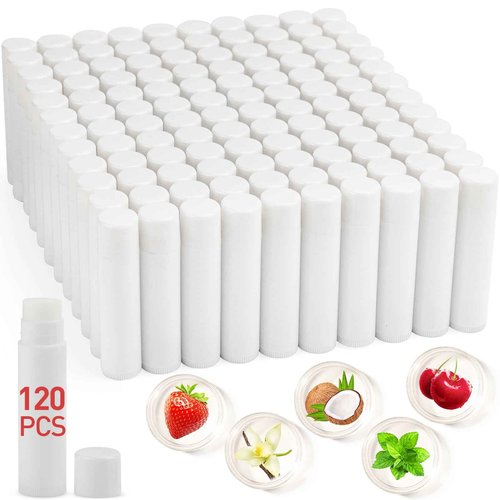 VISRIE 120 Pack Lip Balm Unlabeled, Natural Lip Balm Bulk Blank Tube, Personalized Lip Balms for Party Favors Adults and Bridal Shower Favors or Baby Shower Gifts-5 Flavors