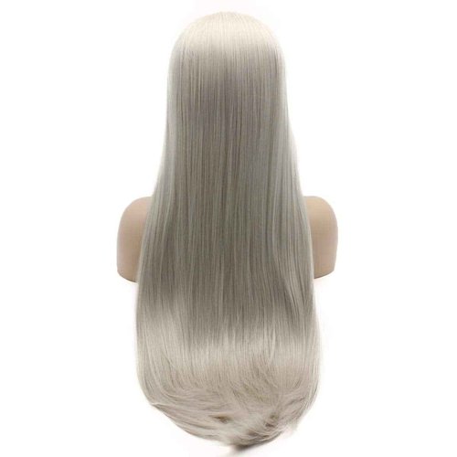 Lushy Hair Synthetic Lace Front Wig Straight Extra Long 28 inch Gray Wig Heat Resistant Heavy Density Realistic Wig