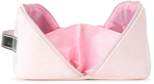 Juicy Couture Pink Makeup Bag Cosmetics Organizer Travel Essentials Cross Zip Velour Rhinestone Silver Handle