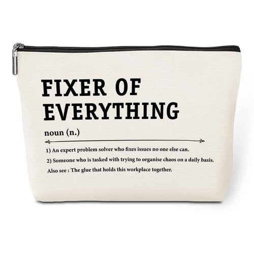 Fixer of Everything Noun Makeup Bag Appreciation Gifts Coworker Leaving Gifts Funny Office Supplies Office Gifts for Women Boss Colleagues Friend Birthday Christmas Boss Day Travel Toiletry Bag