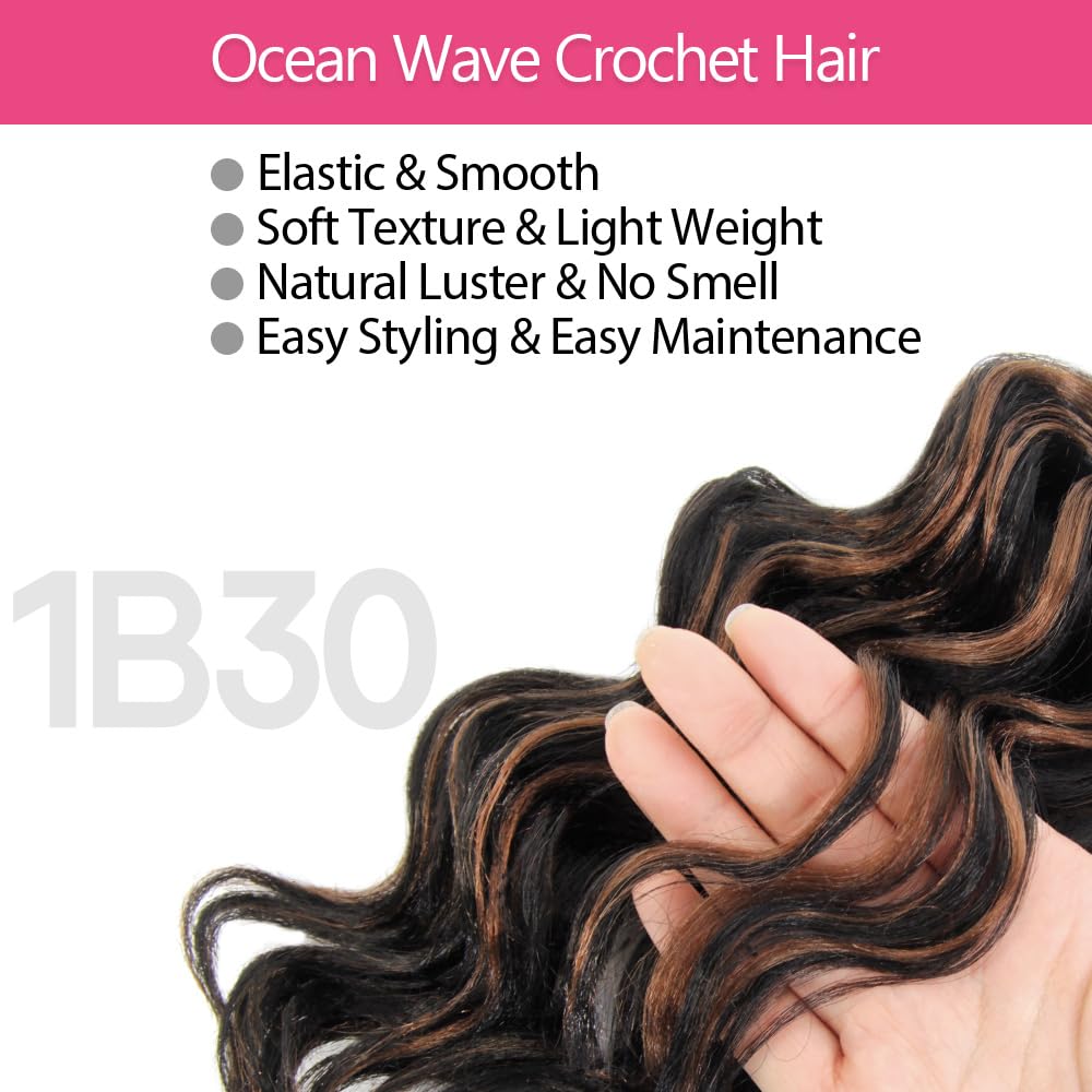 Niseyo NU Ocean Wave Crochet Hair 6 Inch 8 Packs Soft Deep Twist Crochet Braids Synthetic Wavy Braiding Hair Extensions P1B/30(Mix Black/Dark Brown)