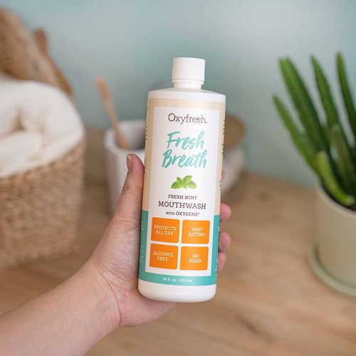 Oxyfresh Fresh Breath Fresh Mint Mouthwash – Dentist Recommended for Long-Lasting Fresher Breath & Healthy Gums | Alcohol & Fluoride Free (1-16 oz Bottle) (Pack of 2)
