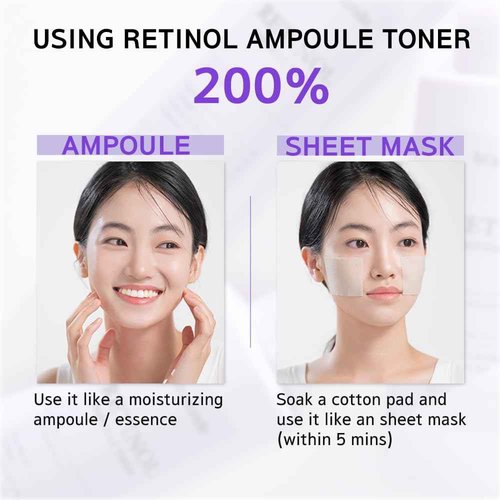 Mamonde Retinol Vegan Face Toner - Korean Daily Anti-Aging Ampoule-Like Texture for Sensitive Skin, Hyaluronic Acid, Vitamin C, Dermatologically Tested, 8.45 Fl Oz.