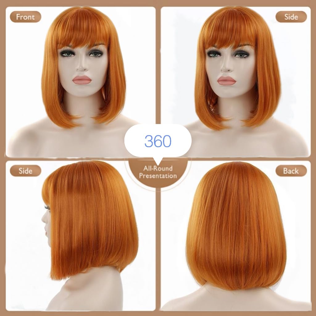 Tangyaoyusun 12Inch Light Brown Wig with Bang Short Straight Bob Hair For Girls Women Theme Partyr (Light Brown)