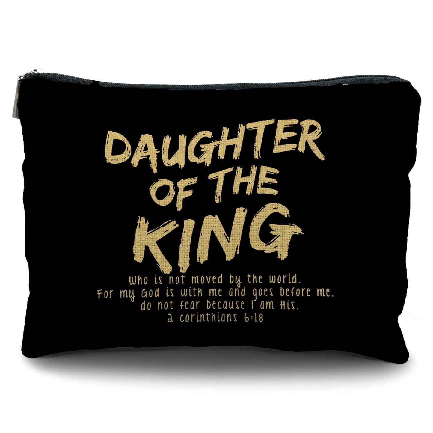 bible verse makeup bag，Daughter of the king makeup bag，christian makeup bag Cosmetic Bag，inspirational gifts for women，christian gifts for women faith，christian gifts for girls(black and golden)