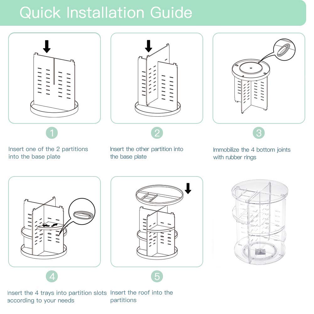 seinlife 360 Rotating Makeup Organizer,DIY Adjustable Spinning Holder,Foldable Cosmetic Storage Display box,Large Capacity Make up Caddy Shelf,Fits Countertop Vanity and Bathroom (CLEAR)