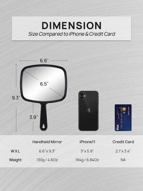 OMIRO Hand Mirror, All Black Handheld Mirror with Handle, 6.6" W x 9.3" L, Pack of 6