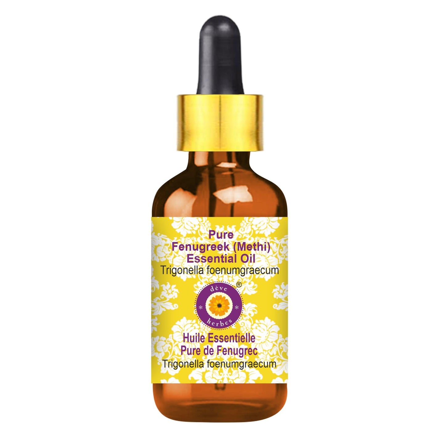 Deve Herbes Pure Fenugreek (Methi) Essential Oil (Trigonella foenumgraecum) with Glass Dropper Steam Distilled 15ml (0.50 oz)