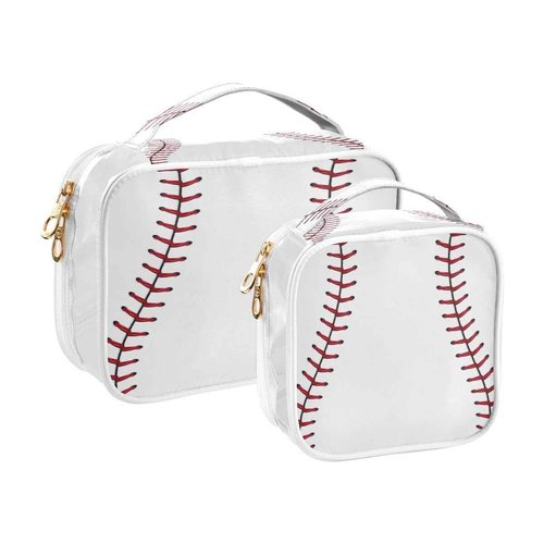ALAZA Baseball Red Lace 2 Pcs Storage Bags Zippered Organizers Cosmetics Travel Case Toiletry Bag Transparent Tote Bags