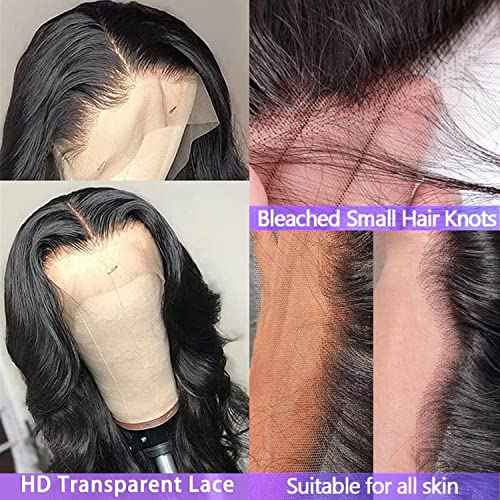 Body Wave Lace Front Wigs Human Hair Pre Plucked Glueless 13x4 HD Lace Frontal Wig with Baby Hair 180% Density Brazilian Virgin Human Hair (34 Inch) Lace Front Wigs for Black Women Natural Black