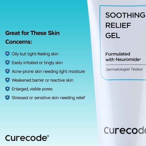 CURECODE Soothing Relief Gel Moisturizer 80ml (2.71 Fl Oz) Korean Skin-Biome Science with Neuromide, Ceramides for Calming, Hydration with Skin Barrier, Pore Refinement, and Gentle for All Ages