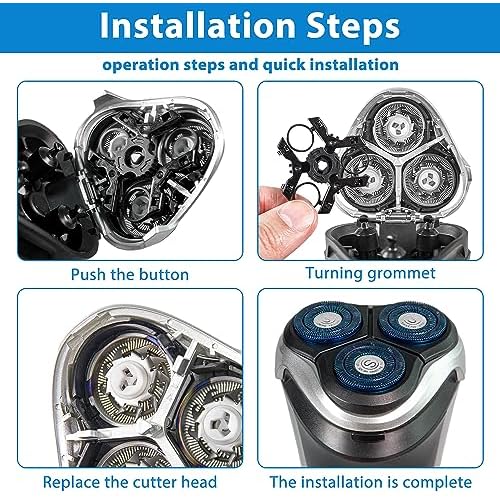 SweetLF 3 Pcs Replacement Shaver Head Blade Cutters IPX7 Waterproof Electric Razor Wet & Dry 3D Men¡¯s Rotary Shaver (Blue)