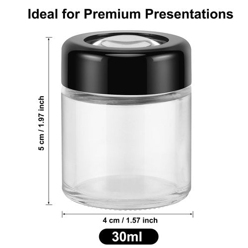 (12 Packs) Green Nexus 30g/30ml Glass Jars with Magnifying Lid for Lip Balm, Lotion, Oil, Cream, Makeup, Cosmetics - Ideal for Retail Display and Samples