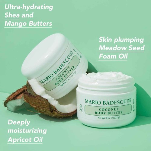 Mario Badescu Coconut Body Wash & Body Butter Bundle – Hydrating Shower Gel Soap & Moisturizing Cream for Smooth, Soft Skin Care – Summer Beach Vacation Essentials for Women & Men