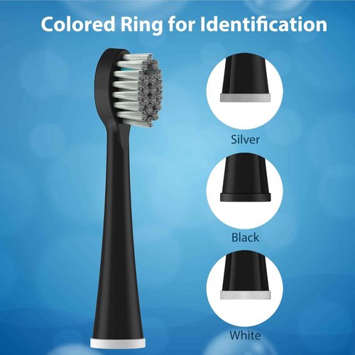 Replacement Brush Heads for Waterpick Sonic Fusion 2.0 Flossing Toothbrush with Cover, Compact, 3 Count White + 3 Count Black, Soft Bristles