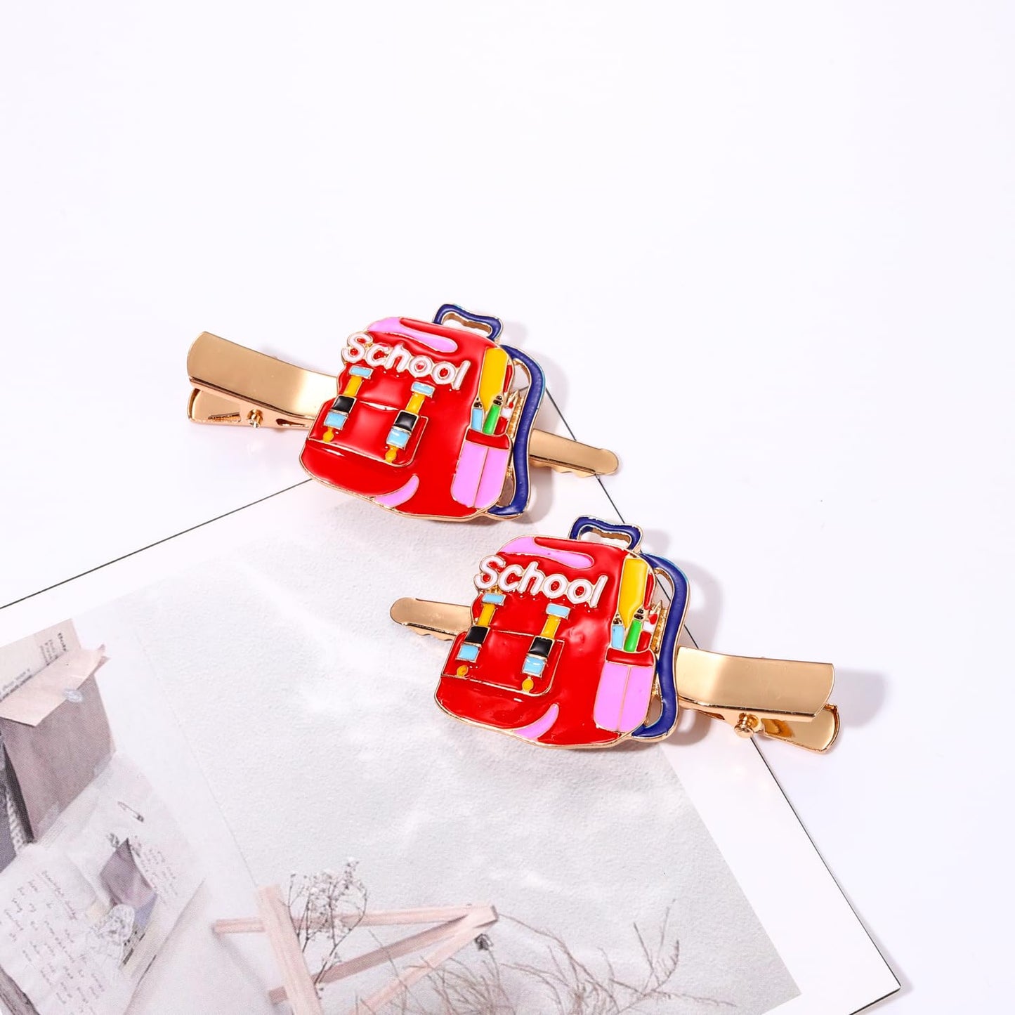 Back to School Hair Clips,Cute Schoolbag Book Hair Clips School Bus Hairpins Back-to-school Gifts Fun Hair Accessories for Teacher Students (3Pairs back to school hair clips)