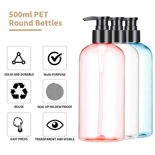 Bynccea Pump Bottle 16 oz/500 ml Empty Shampoo Pump Bottles Dispenser Portable Pump Plastic Bottles for Shampoo and Conditioner Liquid