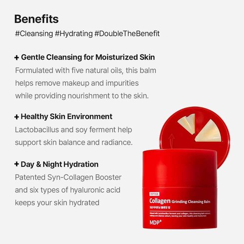 MDP+ RED LACTO COLLAGEN GRINDING CLEANSING BALM, Pore Cleansing, Hydrating, 1.69 oz/50ml, Pore Tightening, Travel Cleanser