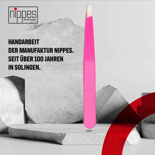 nippes Solingen Tweezers with Oblique Tip, Pink, Stainless Steel, 9.5 cm Length, Eyebrow Plucking, Tweezers Pointed for Precise Hair Removal