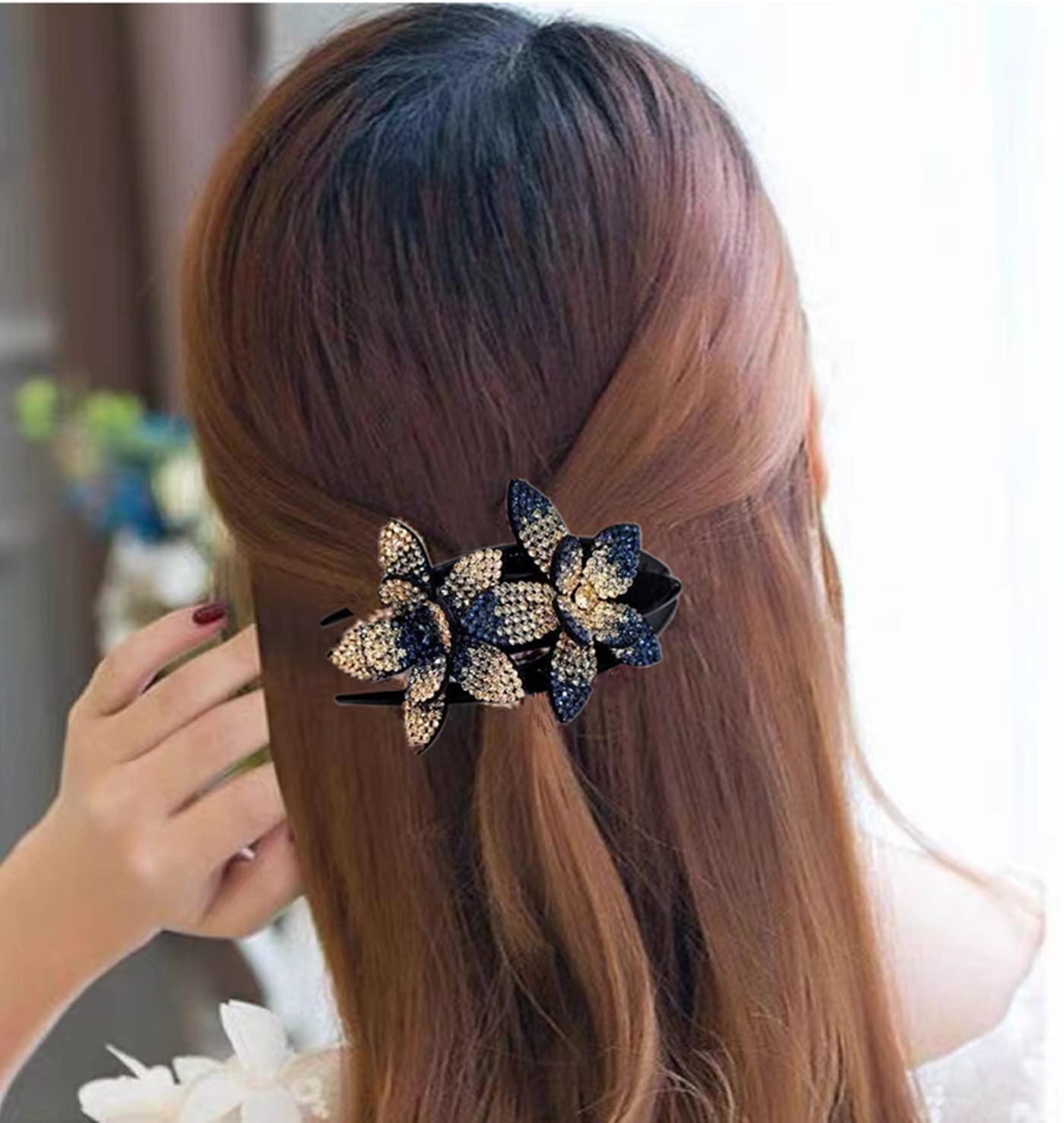 5 Pcs Double Flower Rhinestone Hair Clips fancy decorative hair clip hair accessories for women crystal hair barrettes hair decorations women thick hair(Southeast Asian style)