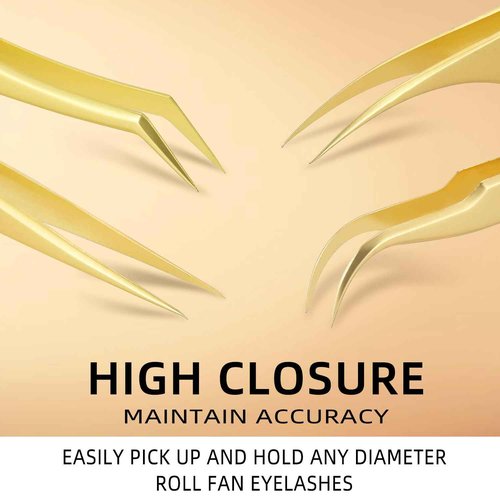 FungChoi 4-Piece High Precision Eyelash Extension Tweezers Set, Straight and Curved Lash Tweezers for Extensions, Volume Lash Tweezers for Crafting, with Iron Box Packaging